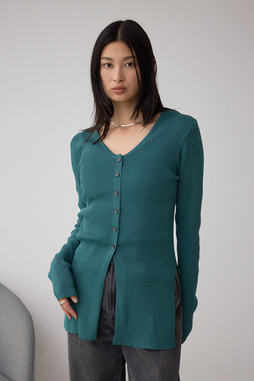 Vネックリブニットカーディガン 詳細画像