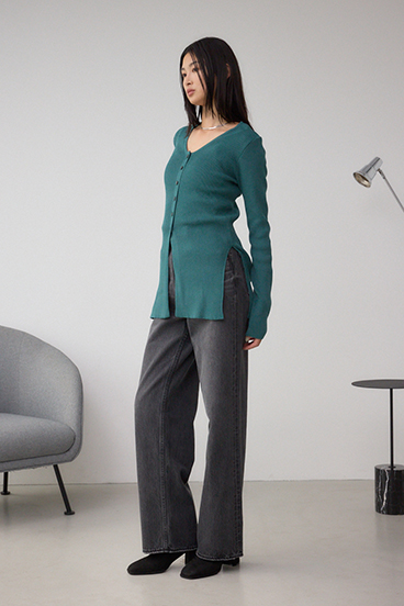 Vネックリブニットカーディガン 詳細画像