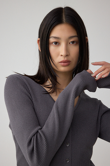 Vネックリブニットカーディガン