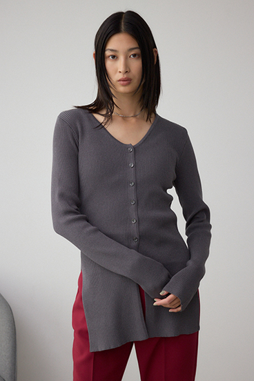 Vネックリブニットカーディガン 詳細画像