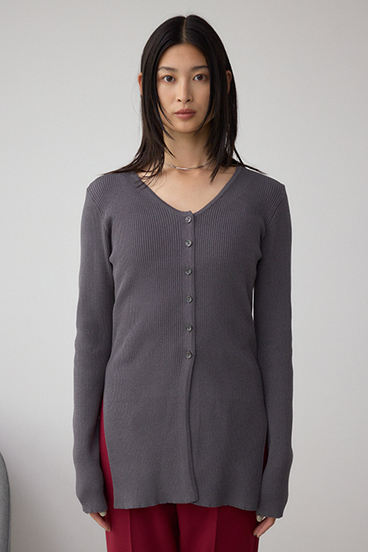 Vネックリブニットカーディガン 詳細画像