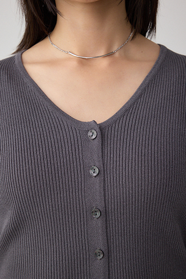 Vネックリブニットカーディガン 詳細画像