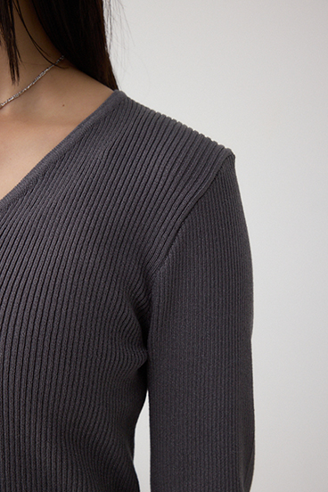 Vネックリブニットカーディガン 詳細画像
