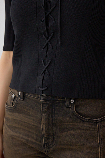 フェイクレイヤードレースアップニット 詳細画像