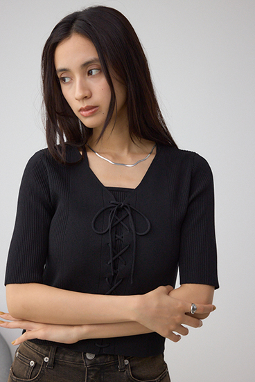 フェイクレイヤードレースアップニット 詳細画像