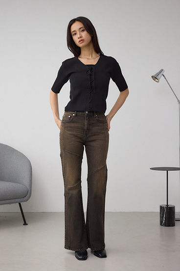 フェイクレイヤードレースアップニット 詳細画像