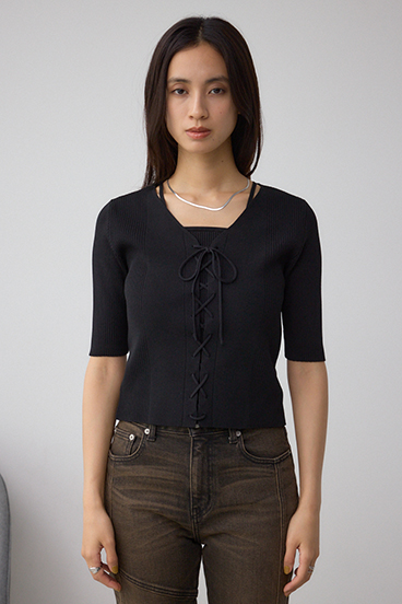 フェイクレイヤードレースアップニット 詳細画像