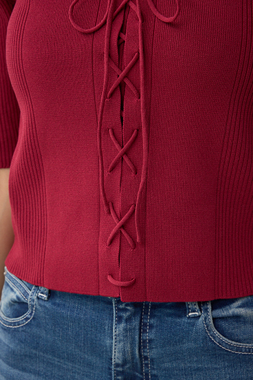 フェイクレイヤードレースアップニット 詳細画像