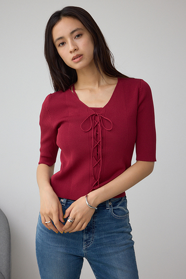 フェイクレイヤードレースアップニット 詳細画像