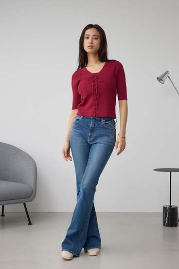 フェイクレイヤードレースアップニット 詳細画像