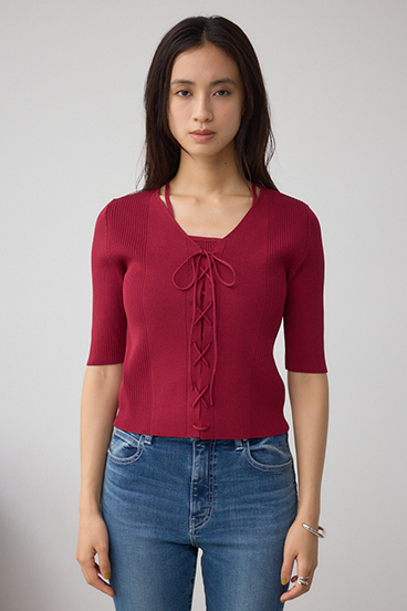 フェイクレイヤードレースアップニット 詳細画像