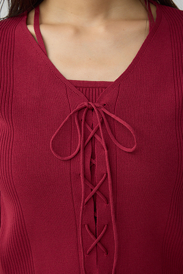 フェイクレイヤードレースアップニット 詳細画像