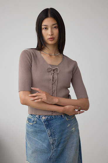 フェイクレイヤードレースアップニット 詳細画像