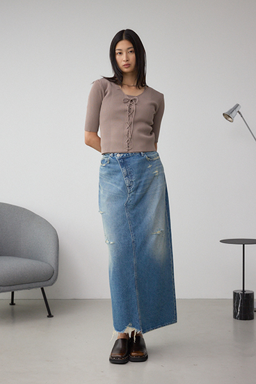 フェイクレイヤードレースアップニット 詳細画像