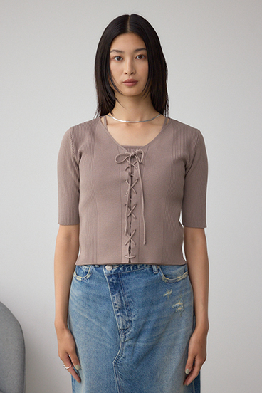 フェイクレイヤードレースアップニット 詳細画像