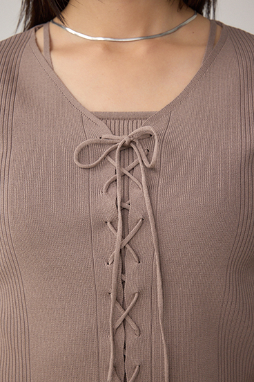 フェイクレイヤードレースアップニット 詳細画像