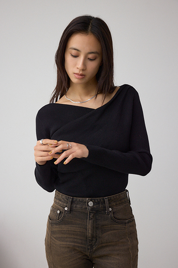 ドレープ長袖ニットトップス 詳細画像