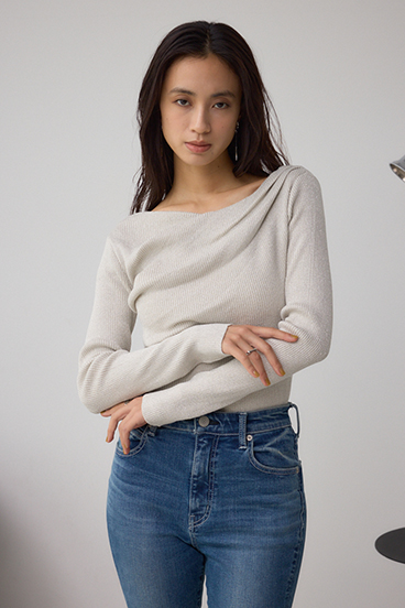 ドレープ長袖ニットトップス 詳細画像