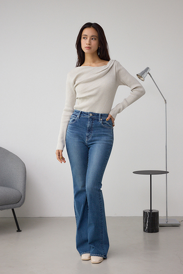 ドレープ長袖ニットトップス 詳細画像