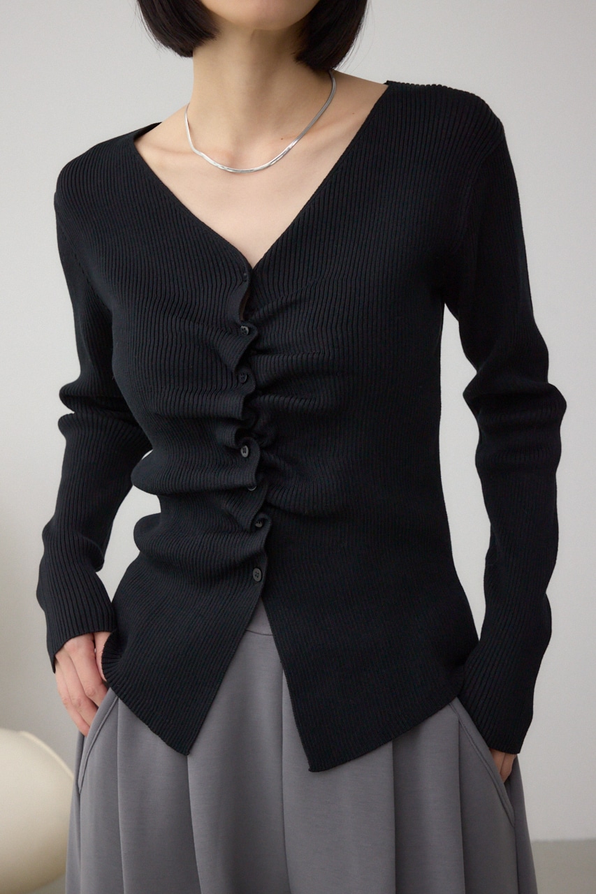 フロントギャザーVネックニット