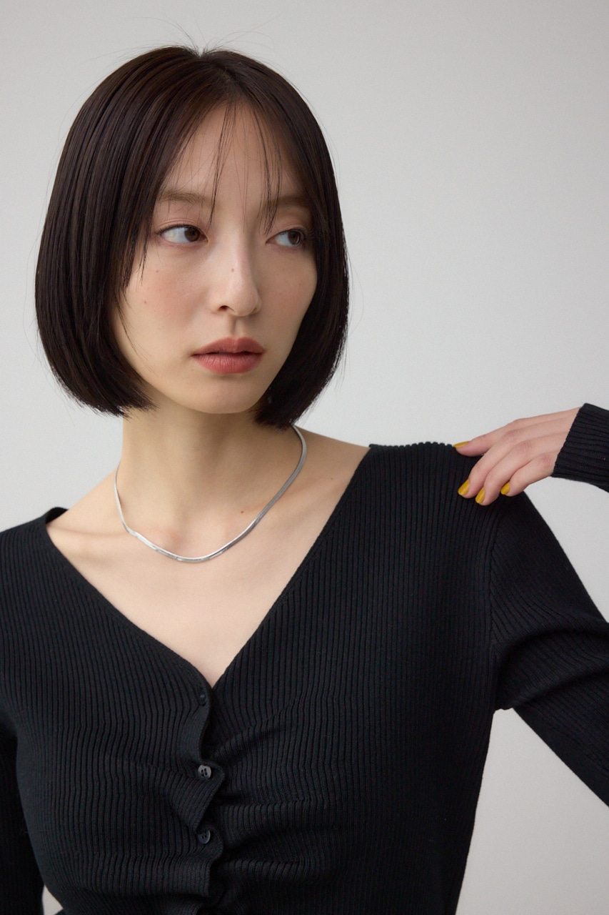 フロントギャザーVネックニット 詳細画像