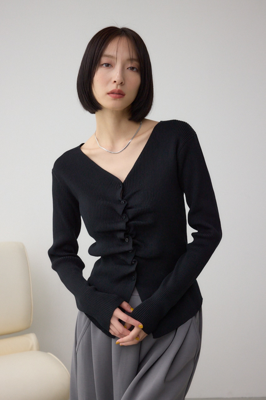 フロントギャザーVネックニット 詳細画像