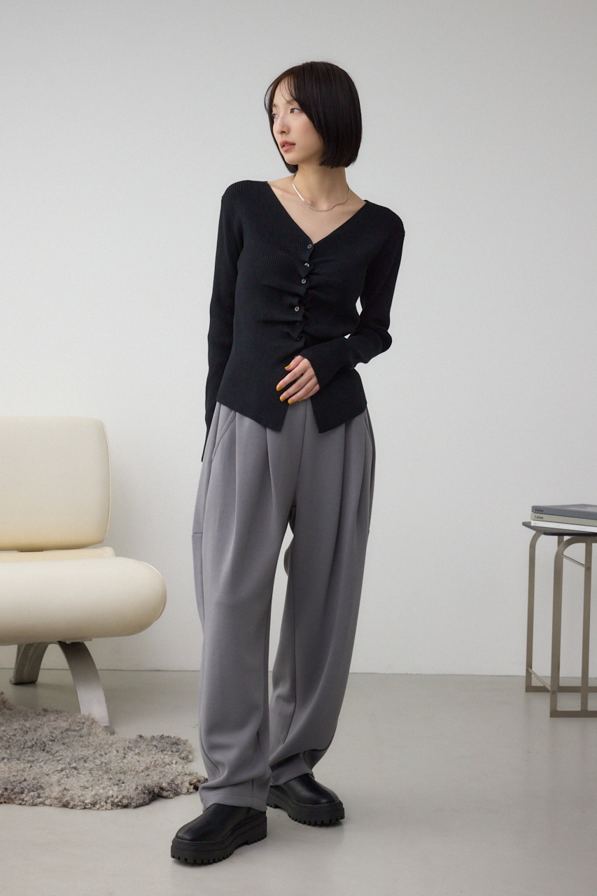 フロントギャザーVネックニット 詳細画像