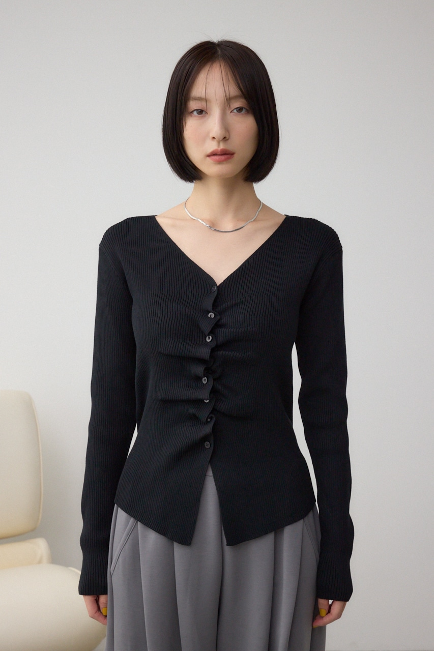 フロントギャザーVネックニット 詳細画像