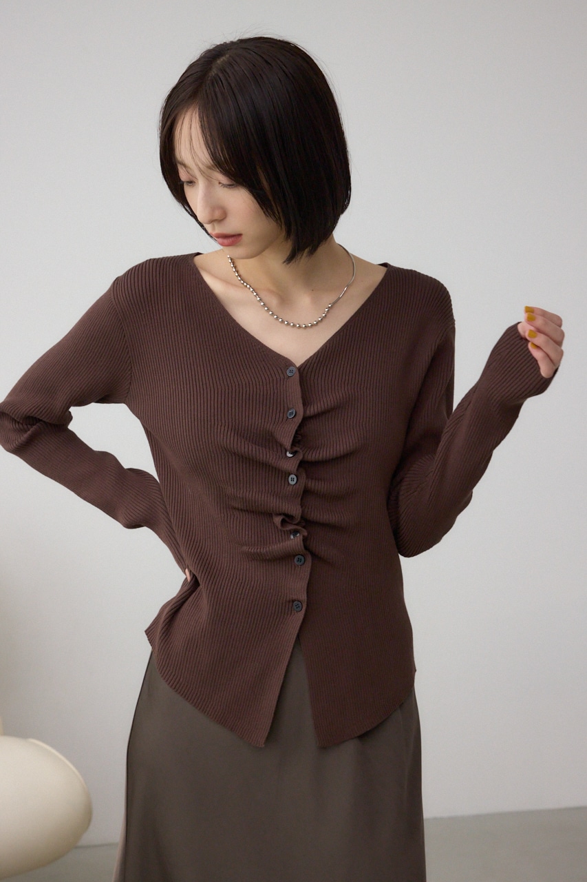 フロントギャザーVネックニット 詳細画像