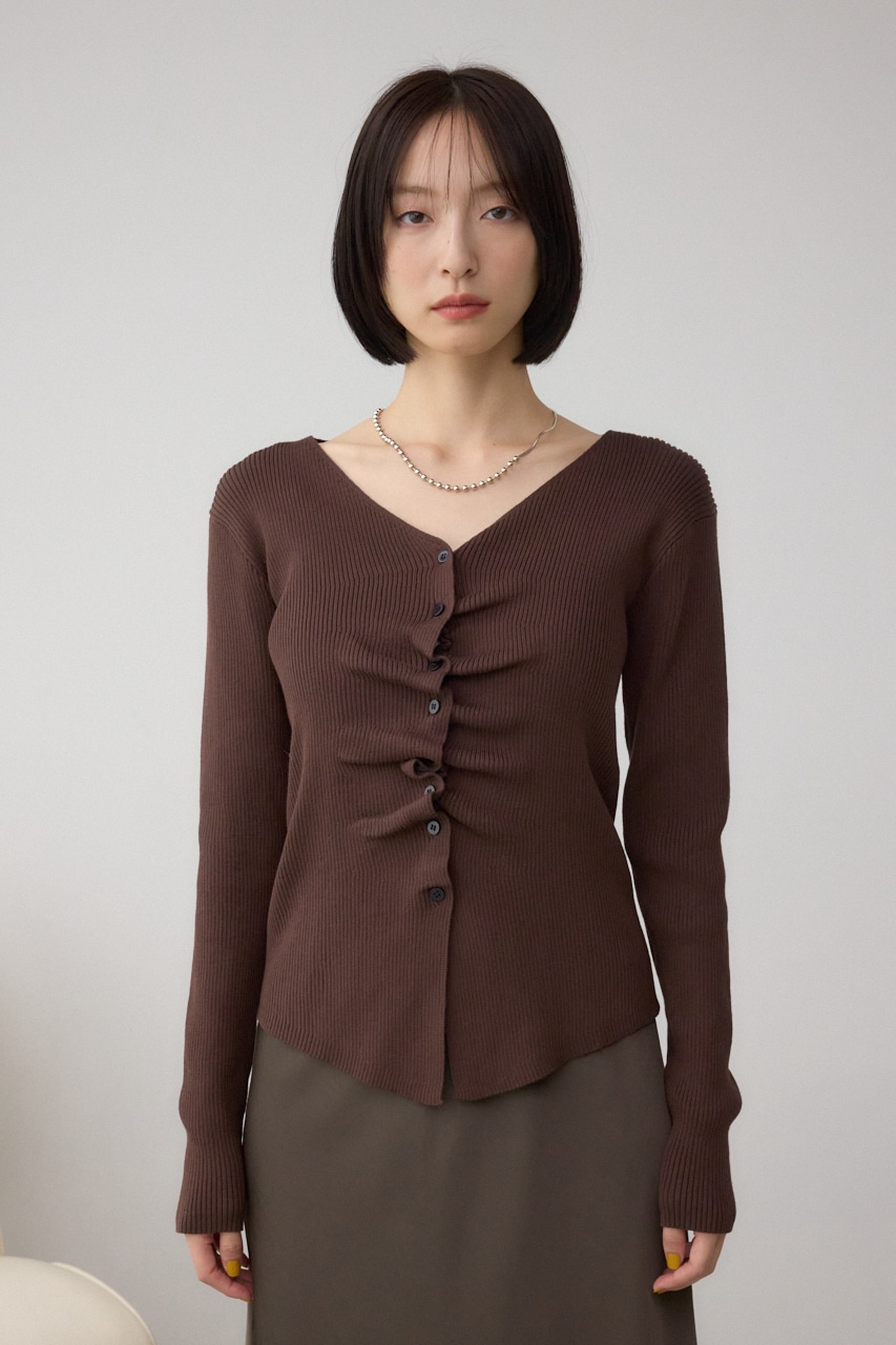 フロントギャザーVネックニット 詳細画像