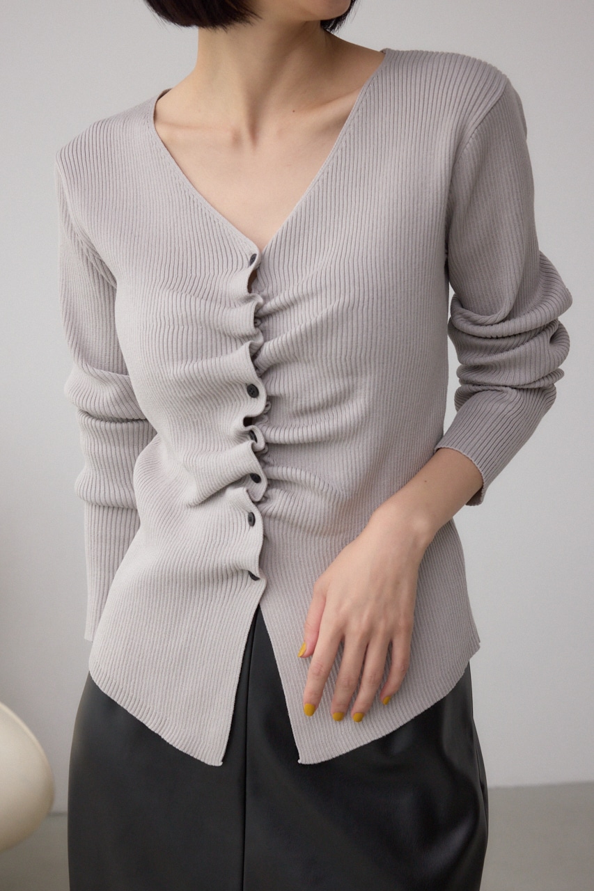 フロントギャザーVネックニット