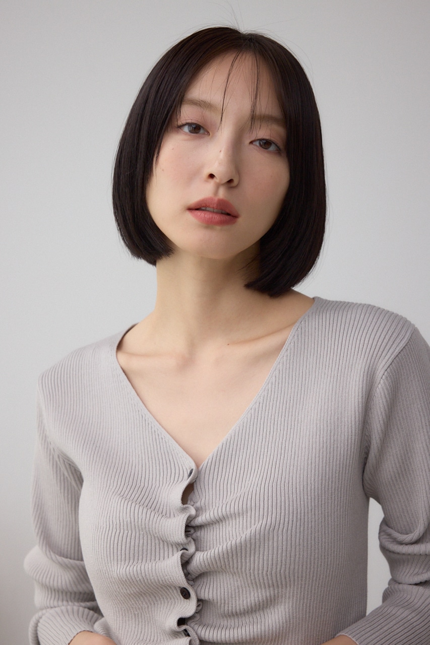 フロントギャザーVネックニット 詳細画像