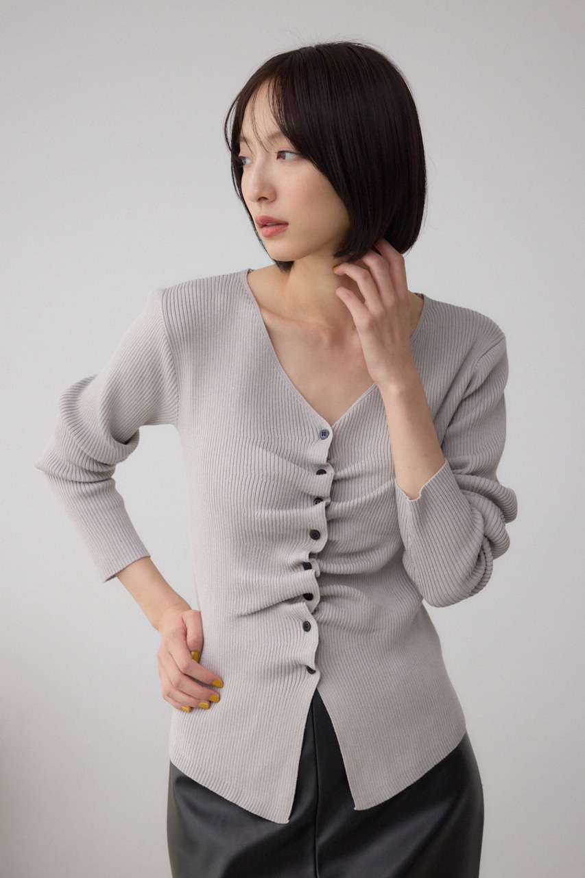 フロントギャザーVネックニット 詳細画像