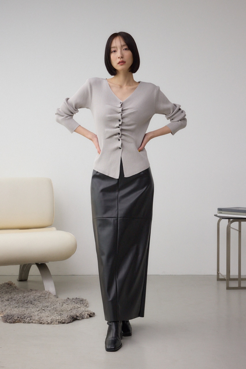 フロントギャザーVネックニット 詳細画像