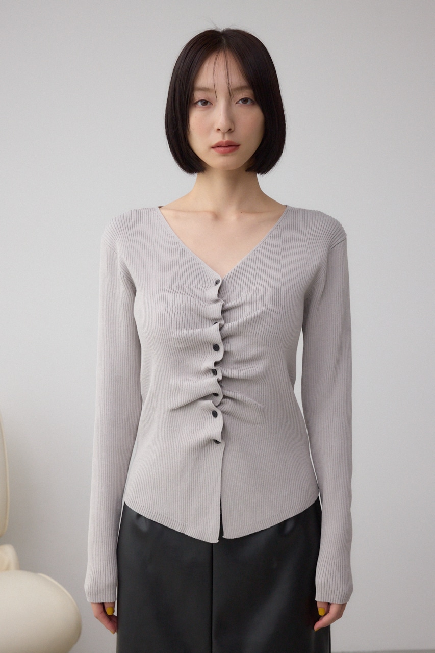 フロントギャザーVネックニット 詳細画像