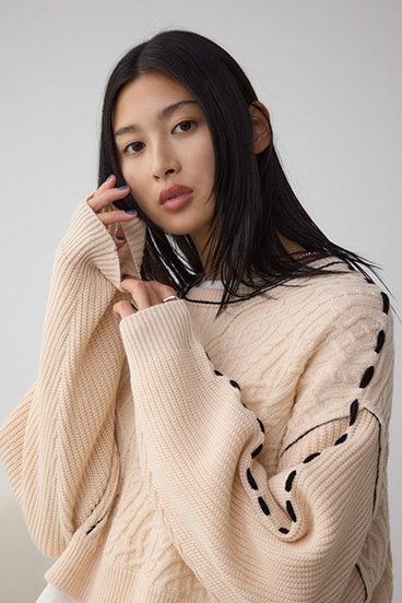 ステッチデザインケーブルニット 詳細画像