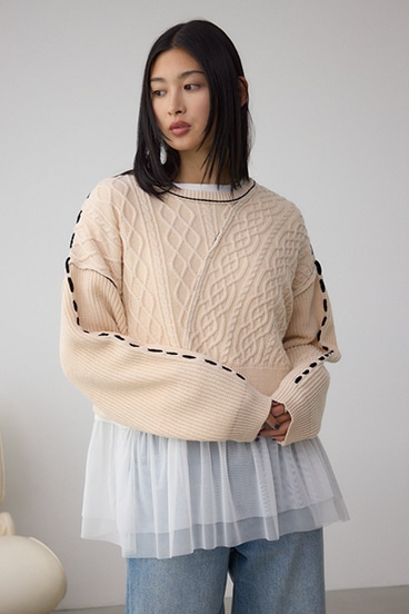 ステッチデザインケーブルニット 詳細画像