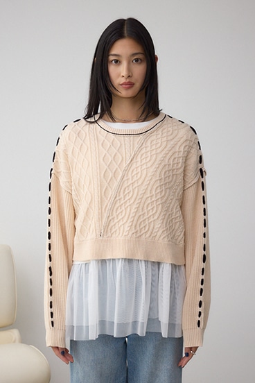 ステッチデザインケーブルニット 詳細画像