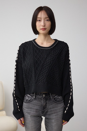 ステッチデザインケーブルニット 詳細画像