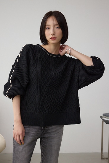 ステッチデザインケーブルニット 詳細画像