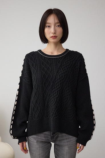 ステッチデザインケーブルニット 詳細画像
