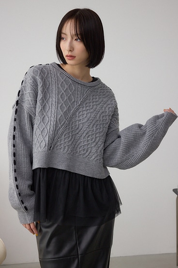 ステッチデザインケーブルニット 詳細画像