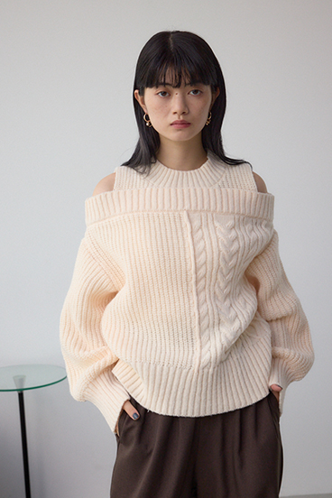 オープンショルダーケーブルニット 詳細画像