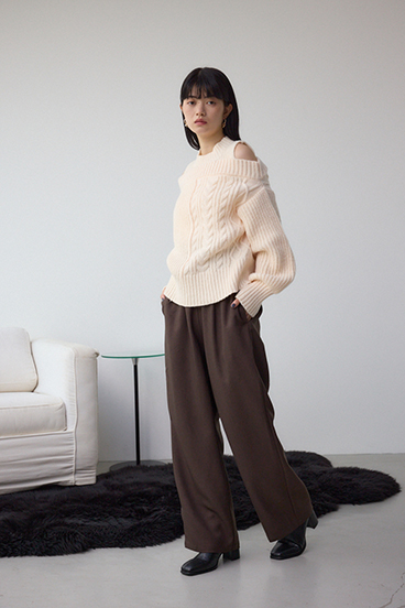 オープンショルダーケーブルニット 詳細画像