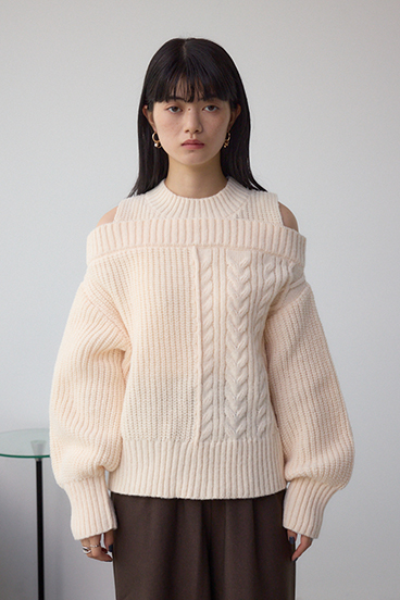 オープンショルダーケーブルニット 詳細画像