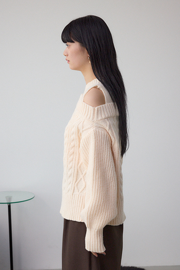 オープンショルダーケーブルニット 詳細画像