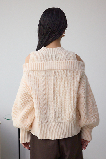 オープンショルダーケーブルニット 詳細画像