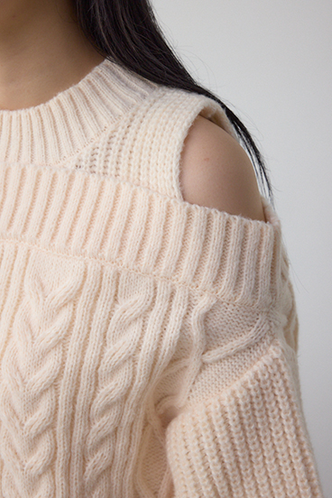 オープンショルダーケーブルニット 詳細画像