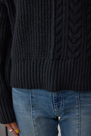 オープンショルダーケーブルニット 詳細画像
