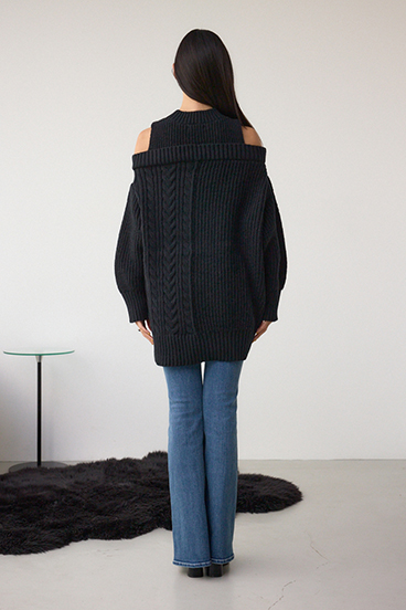 オープンショルダーケーブルニット 詳細画像